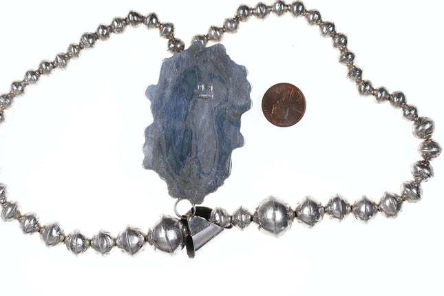 Large Navajo Sterling and Turquoise Pendant with Beaded necklace - Estate Fresh Austin
