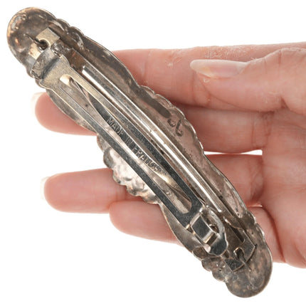 Large Navajo sterling barette with turquoise - Estate Fresh Austin
