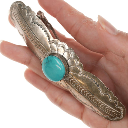 Large Navajo sterling barette with turquoise - Estate Fresh Austin