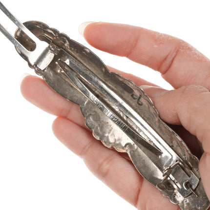 Large Navajo sterling barette with turquoise - Estate Fresh Austin