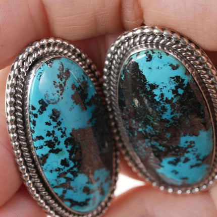 Large Navajo Sterling Eula Wylie Chrysocolla Earrings - Estate Fresh Austin