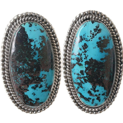 Large Navajo Sterling Eula Wylie Chrysocolla Earrings - Estate Fresh Austin