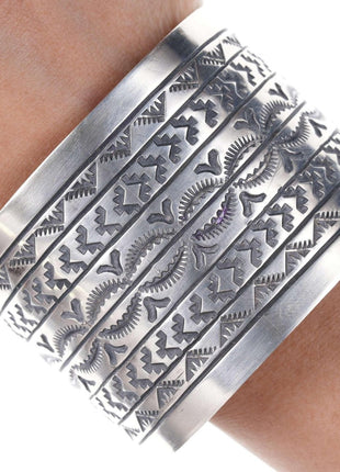 Large Navajo Sterling heavy stamped cuff bracelet - Estate Fresh Austin