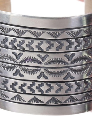 Large Navajo Sterling heavy stamped cuff bracelet - Estate Fresh Austin