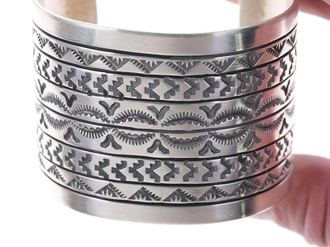 Large Navajo Sterling heavy stamped cuff bracelet - Estate Fresh Austin