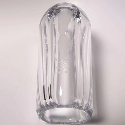 Large Orrefors Faceted Intaglio Etched Vase with Flower Seller - Estate Fresh Austin