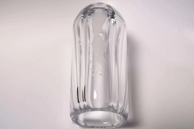Large Orrefors Faceted Intaglio Etched Vase with Flower Seller - Estate Fresh Austin