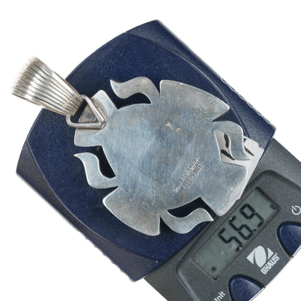 Large Paul Livingston Navajo sterling pendant with turquoise - Estate Fresh Austin