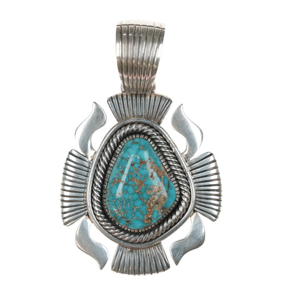 Large Paul Livingston Navajo sterling pendant with turquoise - Estate Fresh Austin