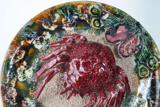 Large Portuguese Majolica Palissy Ware Crab Charger - Estate Fresh Austin