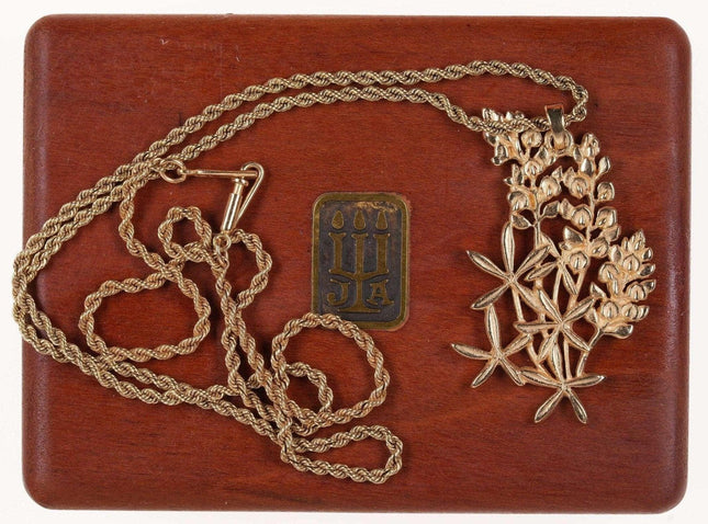Large Retired James Avery 14k gold Bluebonnet Pendant/rope chain - Estate Fresh Austin