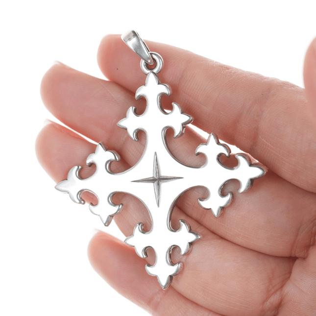 Large Retired James Avery Trinity cross pendant in sterling - Estate Fresh Austin