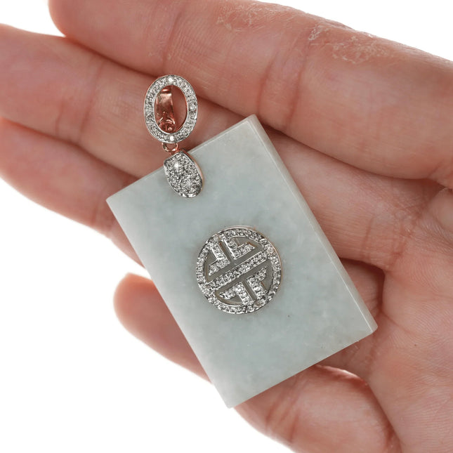 Large Retro 14k gold Jade pendant with diamonds - Estate Fresh Austin