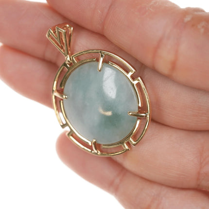 Large Retro 14k gold Jade pendant - Estate Fresh Austin