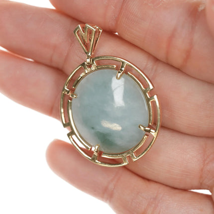 Large Retro 14k gold Jade pendant - Estate Fresh Austin