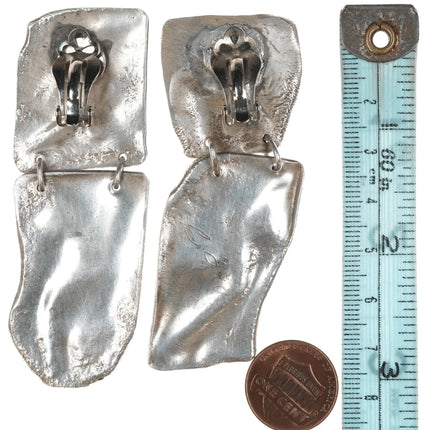 Large Retro Bara Sterling Freeform clip on earrings - Estate Fresh Austin