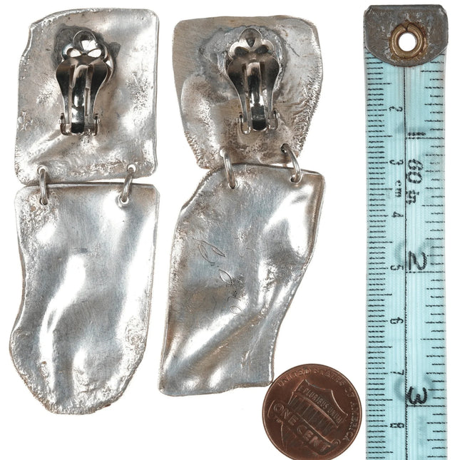 Large Retro Bara Sterling Freeform clip on earrings - Estate Fresh Austin