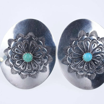 Large Retro BS Southwestern sterling Turquoise earrings - Estate Fresh Austin