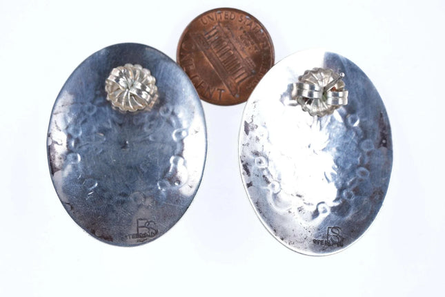 Large Retro BS Southwestern sterling Turquoise earrings - Estate Fresh Austin