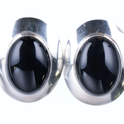 Large Retro Modernist Sterling/Obsidian earrings - Estate Fresh Austin