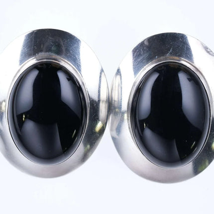Large Retro Modernist Sterling/Obsidian earrings - Estate Fresh Austin