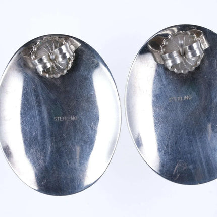 Large Retro Modernist Sterling/Obsidian earrings - Estate Fresh Austin