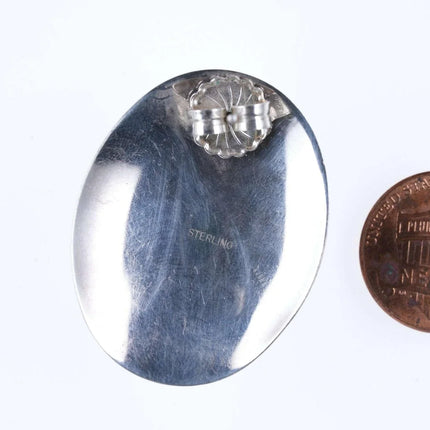 Large Retro Modernist Sterling/Obsidian earrings - Estate Fresh Austin