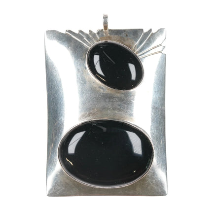 Large retro southwestern modernist sterling onyx necklace pendant - Estate Fresh Austin