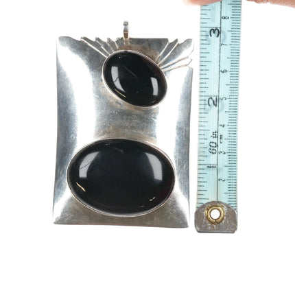 Large retro southwestern modernist sterling onyx necklace pendant - Estate Fresh Austin