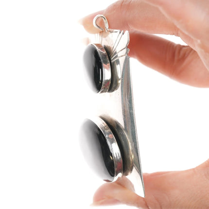 Large retro southwestern modernist sterling onyx necklace pendant - Estate Fresh Austin