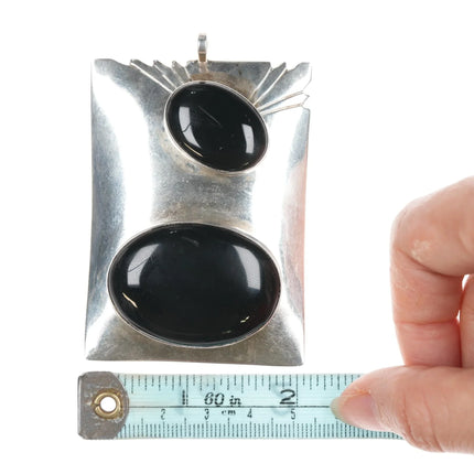 Large retro southwestern modernist sterling onyx necklace pendant - Estate Fresh Austin