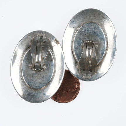 Large Retro southwestern sterling channel inlay stone Clip-on earrings - Estate Fresh Austin