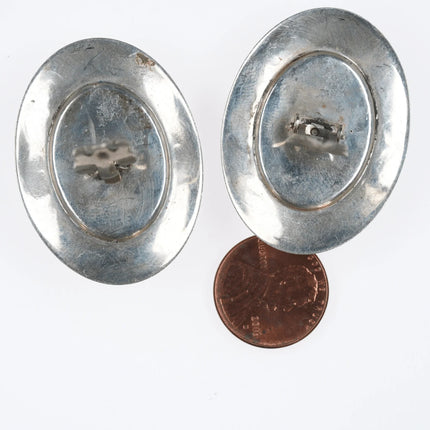 Large Retro southwestern sterling channel inlay stone Clip-on earrings - Estate Fresh Austin