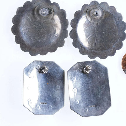 Large Retro Southwestern sterling Turquoise earrings 2 Pairs - Estate Fresh Austin