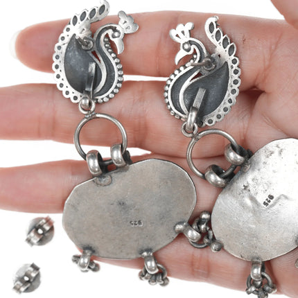 Large Retro Sterling dangle earrings with birds - Estate Fresh Austin