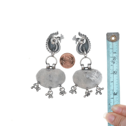 Large Retro Sterling dangle earrings with birds - Estate Fresh Austin