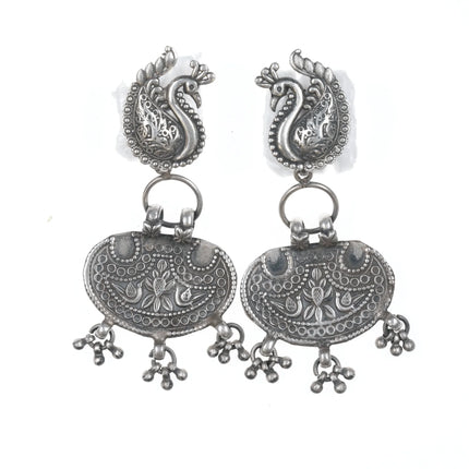 Large Retro Sterling dangle earrings with birds - Estate Fresh Austin