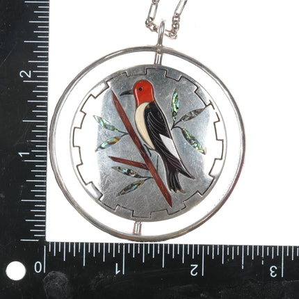 Large Reversible Jake & Irene Livingston Zuni/Navajo Cardinal bird spinner pendant - Estate Fresh Austin