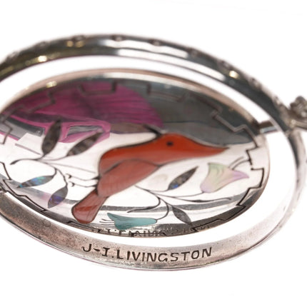 Large Reversible Jake & Irene Livingston Zuni/Navajo Cardinal bird spinner pendant - Estate Fresh Austin