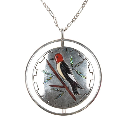 Large Reversible Jake & Irene Livingston Zuni/Navajo Cardinal bird spinner pendant - Estate Fresh Austin