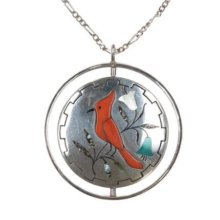 Large Reversible Jake & Irene Livingston Zuni/Navajo Cardinal bird spinner pendant - Estate Fresh Austin