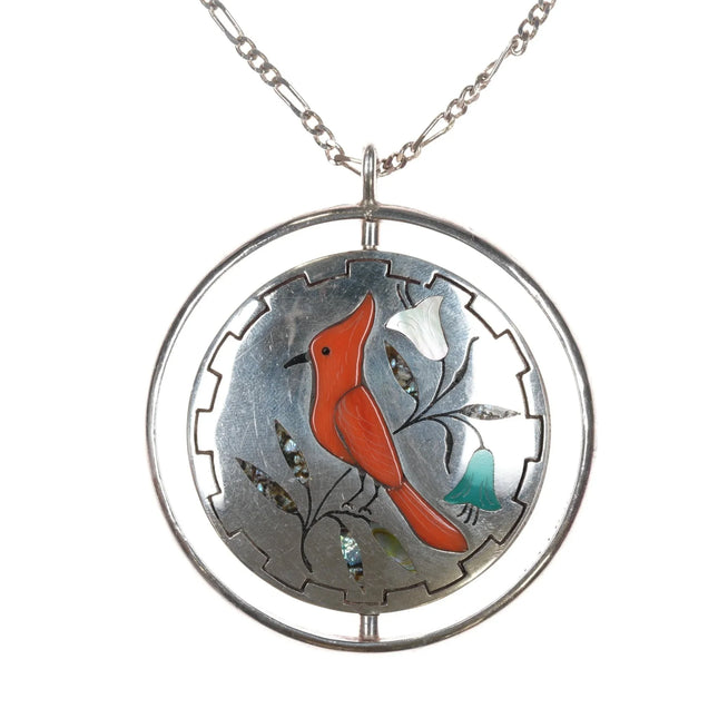 Large Reversible Jake & Irene Livingston Zuni/Navajo Cardinal bird spinner pendant - Estate Fresh Austin
