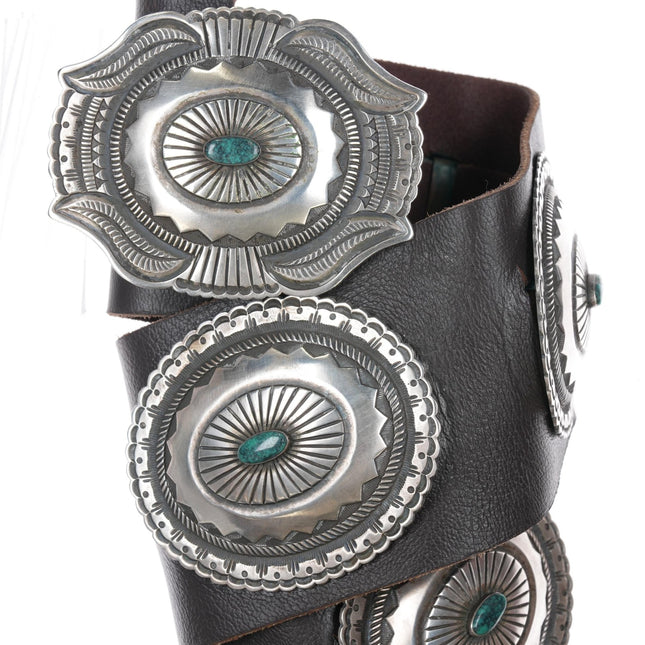 Large Rick Martinez Navajo sterling concho belt w spiderweb turquoise - Estate Fresh Austin