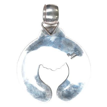 Large Robert Bird Navajo sterling turquoise, spiny oyster gaspeite pendant - Estate Fresh Austin