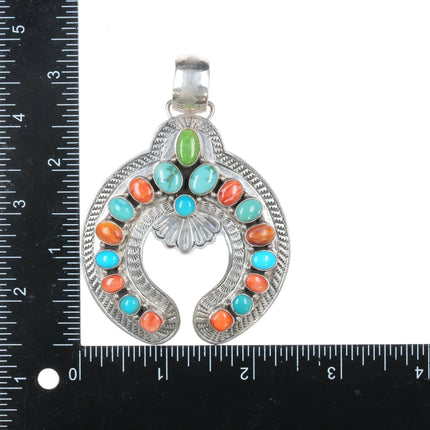 Large Robert Bird Navajo sterling turquoise, spiny oyster gaspeite pendant - Estate Fresh Austin