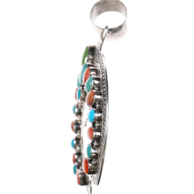 Large Robert Bird Navajo sterling turquoise, spiny oyster gaspeite pendant - Estate Fresh Austin
