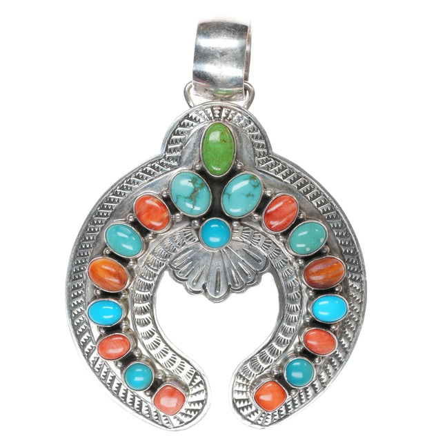 Large Robert Bird Navajo sterling turquoise, spiny oyster gaspeite pendant - Estate Fresh Austin