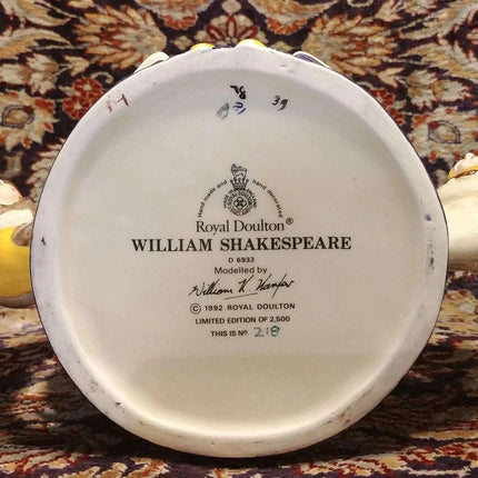 Large Royal Doulton William Shakespeare Toby Jug D6933 1992 218/2500 Limited Edi - Estate Fresh Austin