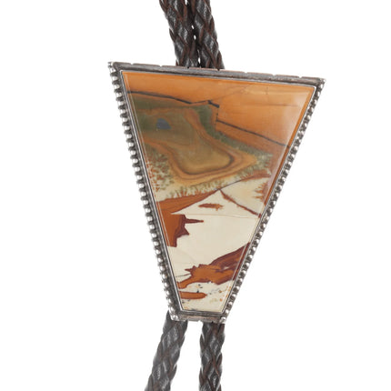Large Southwestern Modernsit Sterling and picture jasper bolo tie - Estate Fresh Austin