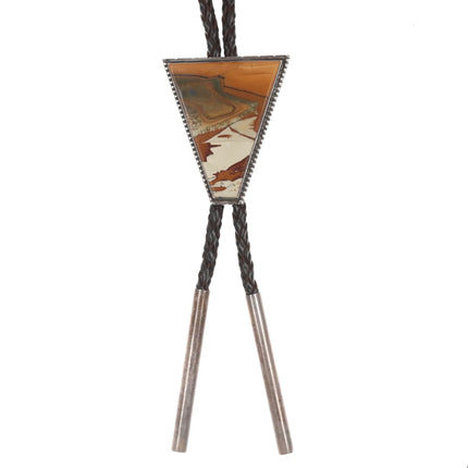 Large Southwestern Modernsit Sterling and picture jasper bolo tie - Estate Fresh Austin
